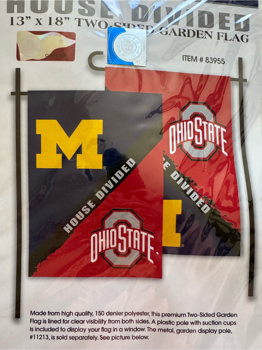 Ohio State Michigan House Divided Garden Flag 2 Sided Buckeyes Wolverines New